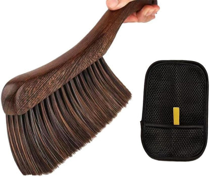 Pet Hair Remover Mitt Glove & Counter Brush Tool - Natural Fiber Soft Bristles Small Whisk Broom- Dog Cat Hair Grooming Removal Glove for Furniture Kitchen & Couch, Wooden Duster