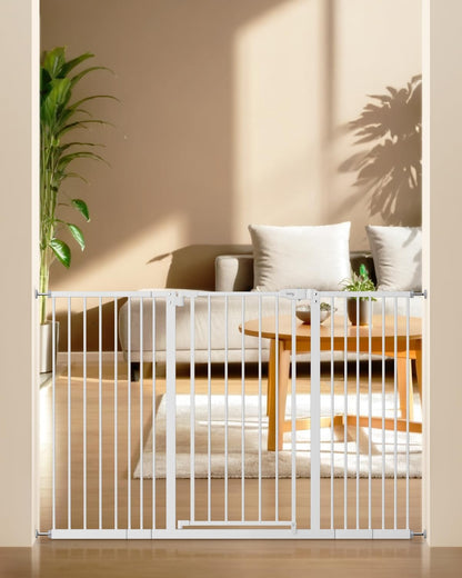 keny 29"-42.5" Baby Gate for Stairs, Auto Close Safety Dog Gate, Pressure Mounted Easy Walk Through Pet Gate for Doorways, Durable Stair Gate, 30" Tall, White