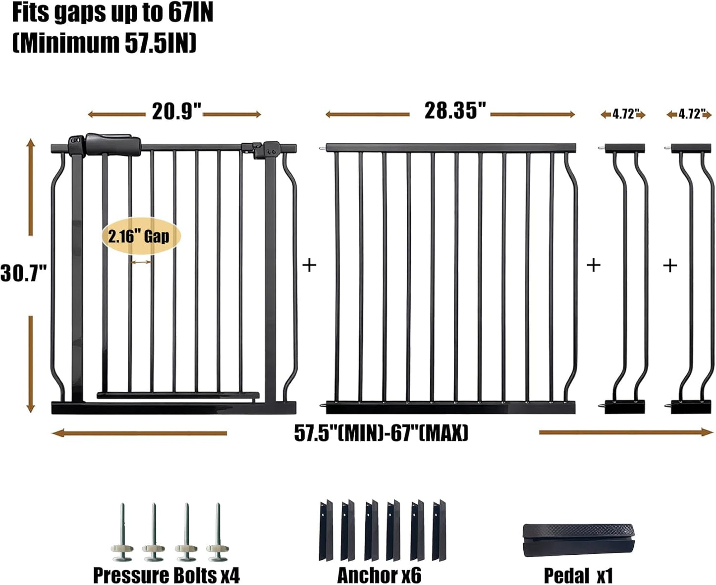 Extra Wide 76.4-81 Inch Large Baby Gates for Stairs, Doorways - No Drilling, Pressure Mounted Pet Gates for Kids & Dogs