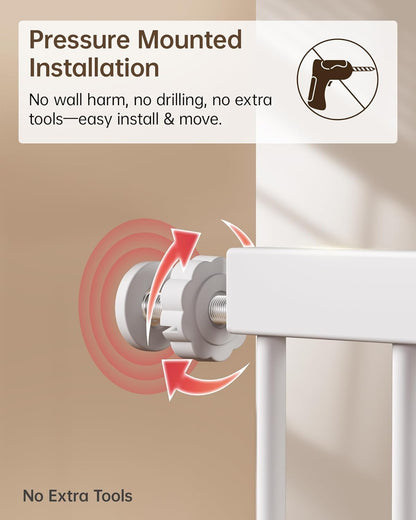 Baby Gate for Stairs, 29.92-48” Wide Pressure Mounted Baby Gate No Drill Needed, Auto Close Dog Gate for Doorways, Easy Walk Through Safety Child Gates for Toddler & Pet/Puppy, Indoor, White