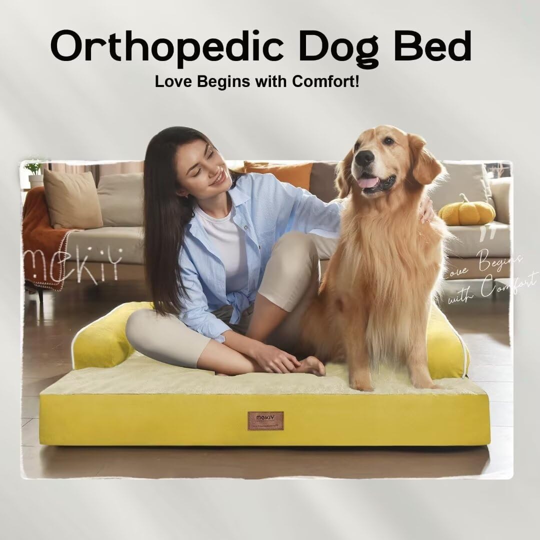Large Dog Bed Orthopedic Washable - Beds Bolster - Medium XL XLarge Big Dogs - Memory Foam Couch Sofa - Waterproof with Removable Cover
