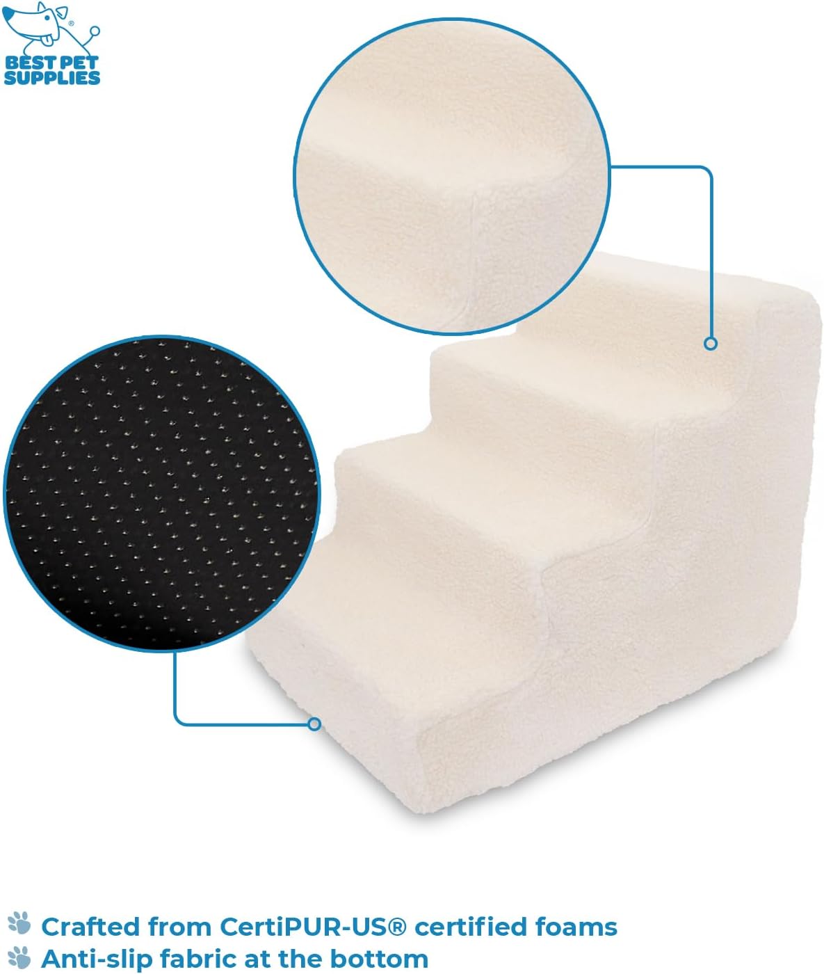 Best Pet Supplies Dog Stairs & Steps - Foam Steps for Small Dogs & Cats, Non-Slip Indoor Balanced Pet Step Support, Dog Ramp, No Assembly, Ash Gray Linen, 2-Step (12-inch Height)