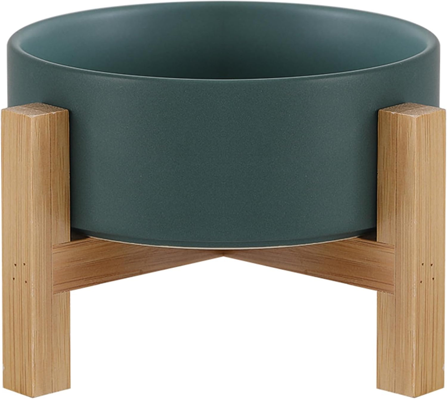 Elevated Ceramic Cat Bowl - Cat Food Bowl with Bamboo Stand - Raised Dog Dish for Puppies - Anti Vomiting, Stress Free - 13.5 oz / 400 ml - White