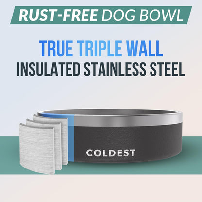 Coldest Dog Bowl - Anti Rust Metal, Non Slip, 3 Layers Insulated Stainless Steel Dog Bowls - Spill Proof & Heavy Duty - Water Bowl for Dogs, Cats & Pets, Dish Washer Safe (21 oz, Stealth Black)