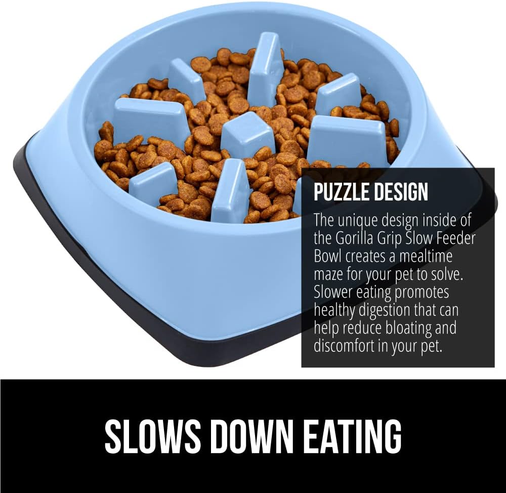 GORILLA GRIP® Patented BPA Free Slow Feeder Dog Bowls, Interactive Puzzle Toy for Dogs and Cats Food Training Enrichment, Keeps Pets Busy and Prevents Puppy Overeating, Small Breeds, 1 Cup, Gray
