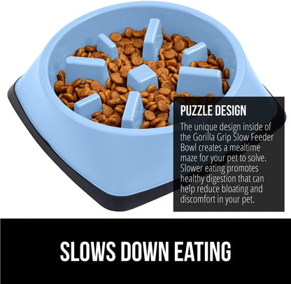 GORILLA GRIP® Patented BPA Free Slow Feeder Dog Bowls, Interactive Puzzle Toy for Dogs and Cats Food Training Enrichment, Keeps Pets Busy and Prevents Puppy Overeating, Small Breeds, 1 Cup, Gray