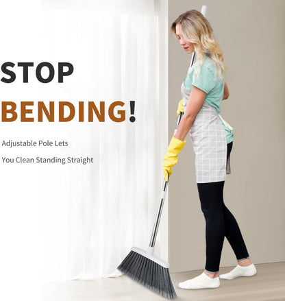 Broom, Outdoor Brooms for Sweeping Indoor, Adjustable 55" Pet Hair Removal Heavy Duty Broom for Floors Home Kitchen Garage Commercial Patio Industrial Snow (Pack of 1)