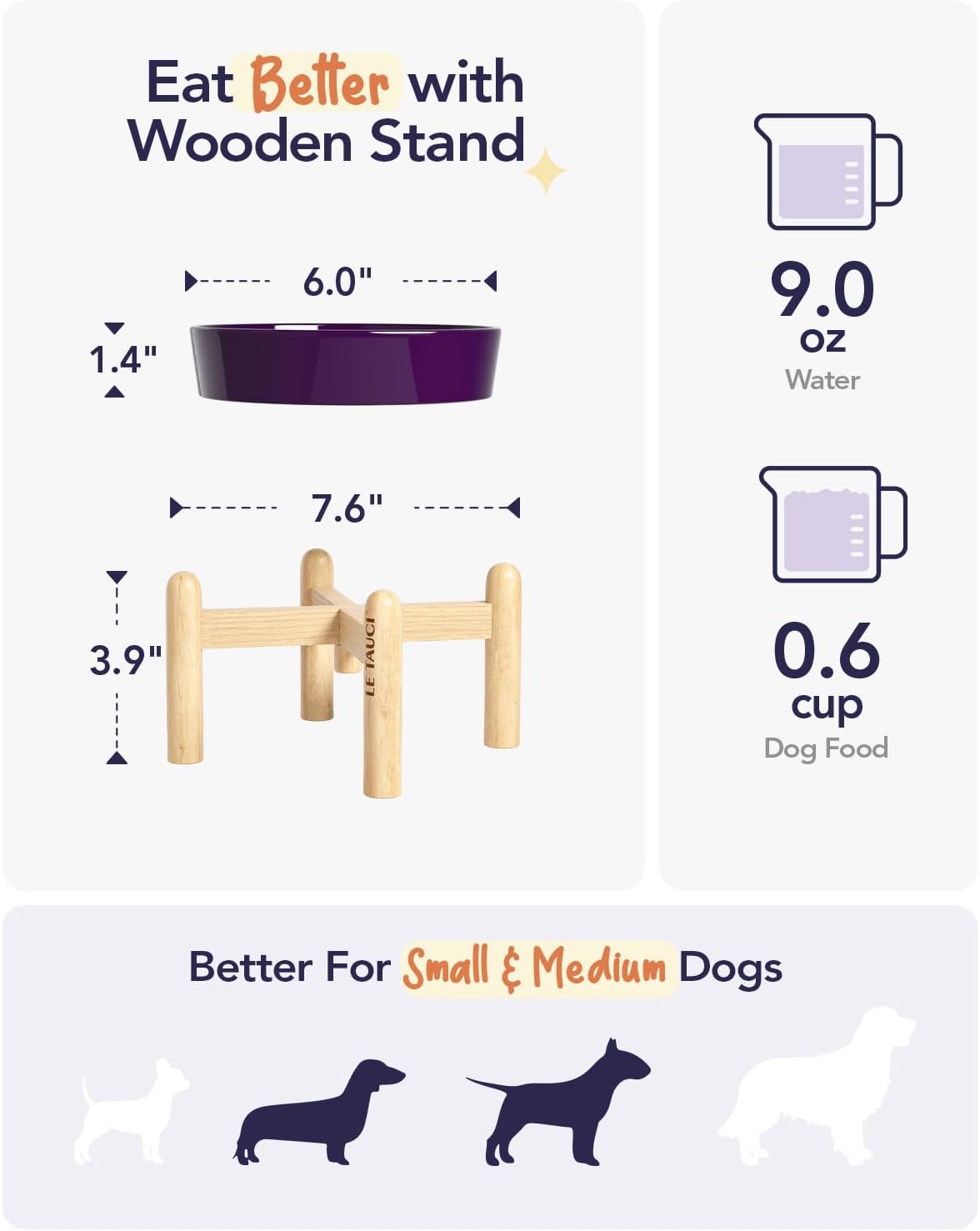 LE TAUCI Dog Bowls Slow Feeder Ceramic, 1.5 Cup Slow Feeding Bowl for Small and Medium Breed, Puzzle Dog Food Bowl for Fast Eater, Maze Purple