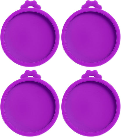 PINE & LINEN 4 Pcs 2.5inch Durable Pet Can Lids, Silicone Small Pet Can Covers Waterproof Cat Food Cans Lids for 3 oz Cat Food Cans（Yellow+Red+Pink+Blue）