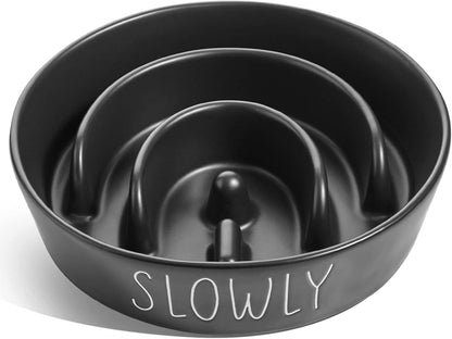 Slow Feeder Dog Bowl - 1.5 Cups Ceramic Puzzle Feeder for Small & Medium Breeds, Maze Design Bowl for Puppy & Fast Eaters, White Pet Dish to Control Eating Speed