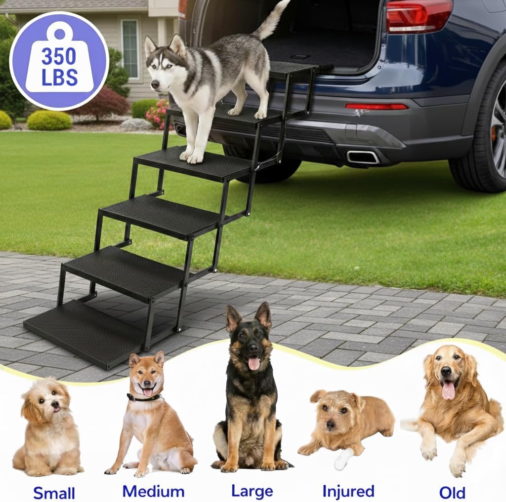 Dog Steps for Car and Truck,25.6" H Foldable Dog Stairs for Large Dogs, Lightweight Pet Stairs Supports Up to 350 lbs, 5 Steps