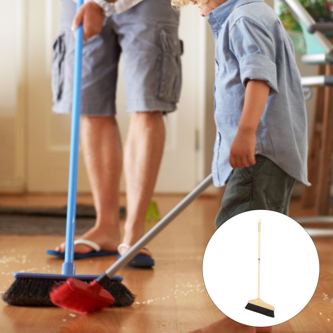 Mikikit Horsehair Broom with Long Handle Soft Bristle Sweeper Wooden Broom Indoor for Hardwood Floors Carpets Home Kitchen Office Pet Hair Cleaning