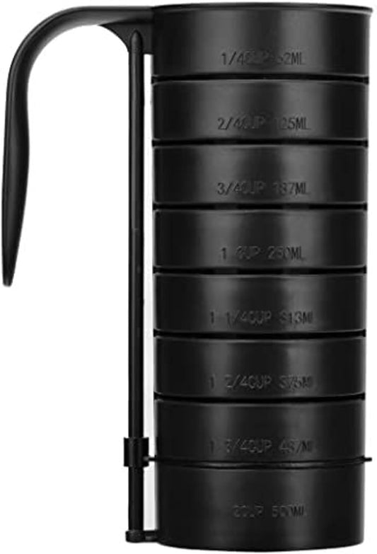 Pet Food Measuring Cups for Dogs - 2-Pack, Black, 2-Cup Capacity - Adjustable Dog Food Scoop - Dishwasher-Safe Plastic with Secure Slide Disk