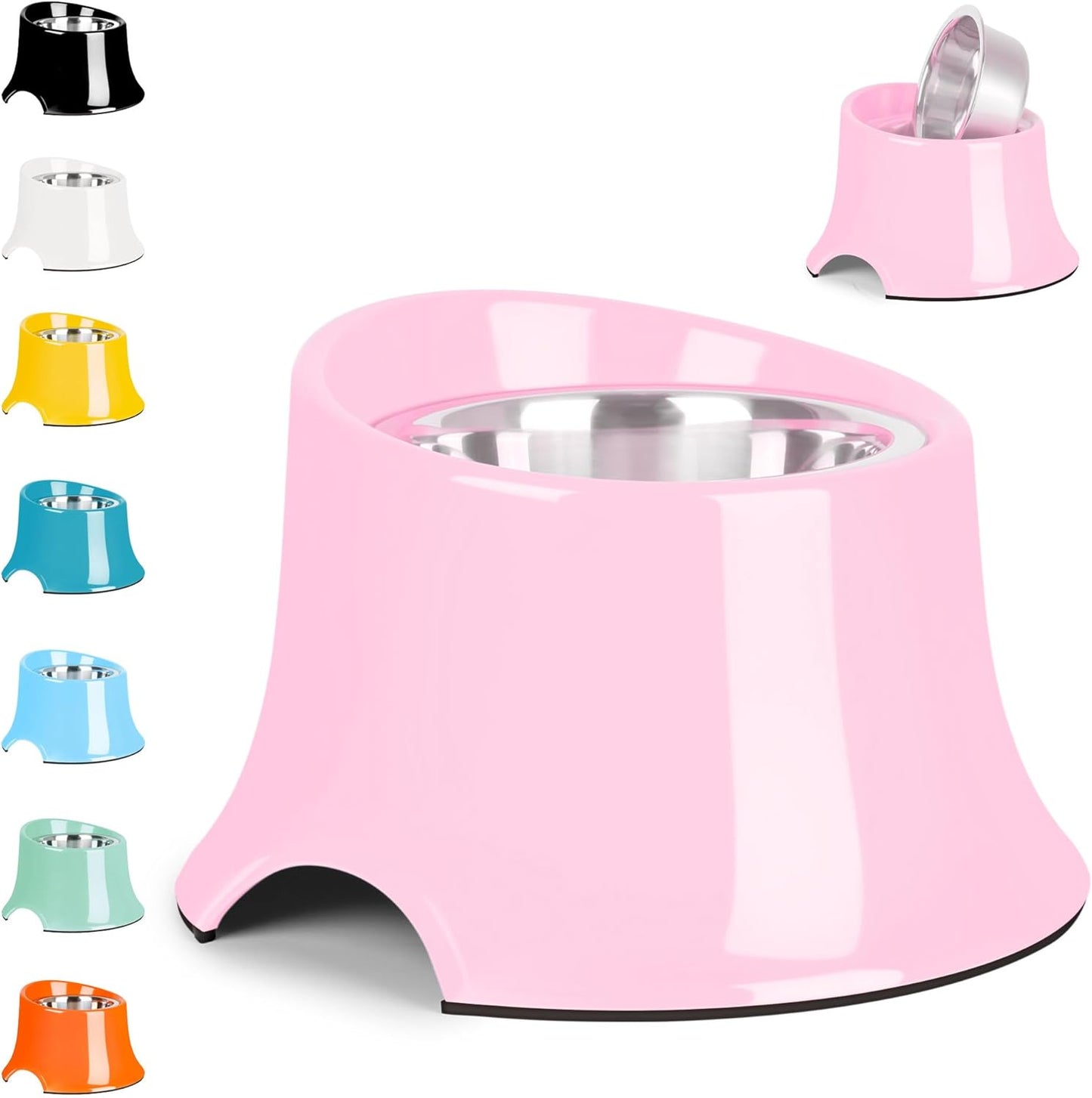 Tilted Elevated Dog Bowls Non-Slip & Non-Spill Pet Feeder with Elevated Detachable Melamine Stand, High Capacity Tilted Dog Bowl for Medium Small Size Dogs M/2 Cup Black