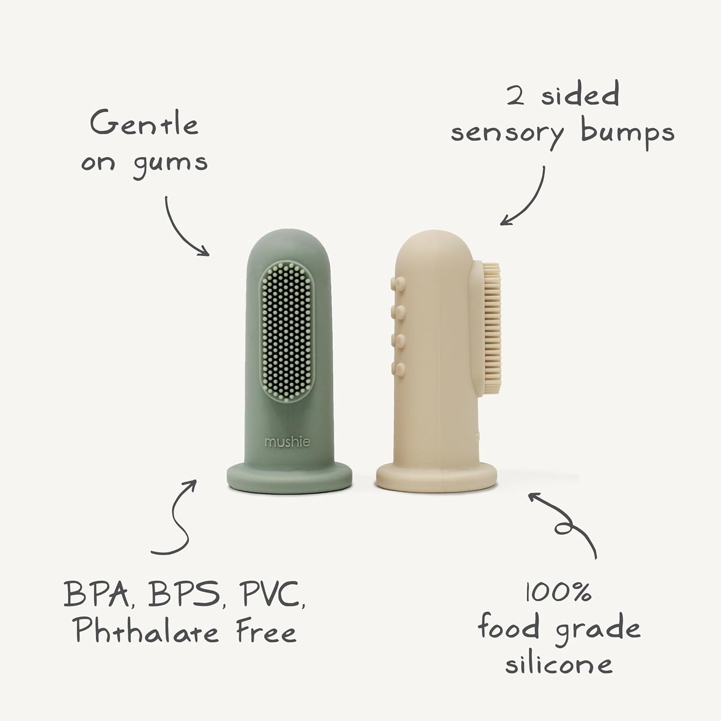 mushie Baby Finger Toothbrush (Tradewinds/Stone) 2-Pack