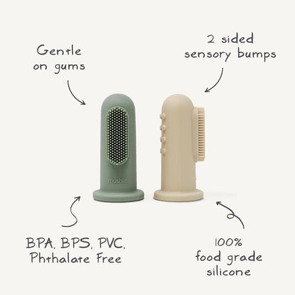 mushie Baby Finger Toothbrush (Tradewinds/Stone) 2-Pack