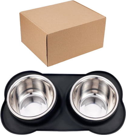 AsFrost Dog Food Bowls Stainless Steel & Water Dish with No-Spill and Non-Skid, Feeder Bowls with Dog Food Dish for Small Medium Large Size,Dogs,Cats,Puppy Pets, Black, 12oz