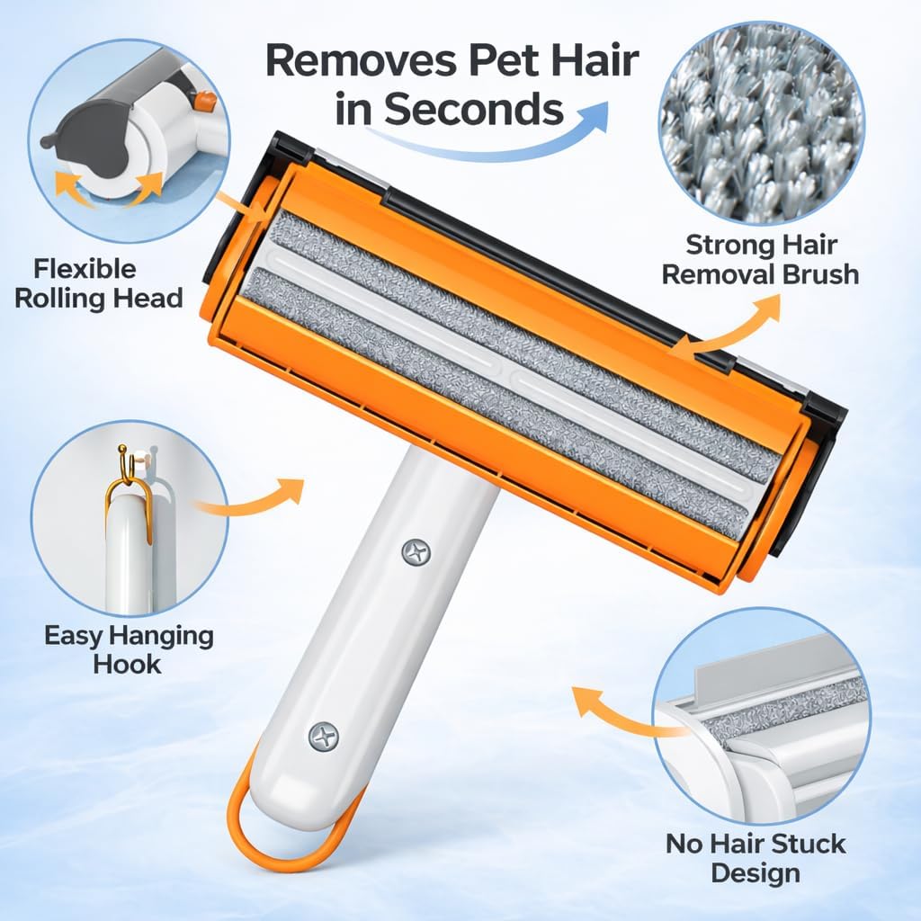 Pet Hair Remover for Furniture, Reusable Pet Hair Removal Tool, Self Cleaning Fur Remover for Couch, Carpet, Rugs, Bedding & Car Seats, Dog & Cat Hair Remover, Reusable lint Roller