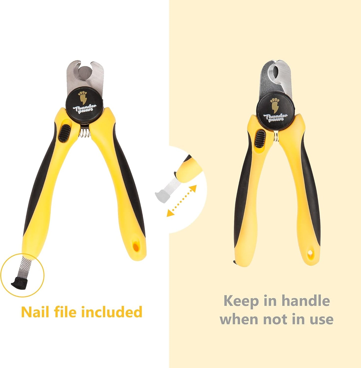 LED Dog Nail Clippers with Light, Trimmers with Protective Guard, Quick Sensor, Safety Lock and Nail File - Suitable for Large and Small Dogs & Cats (Yellow, LED)