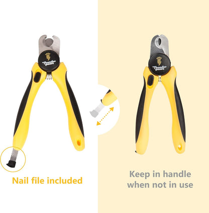 LED Dog Nail Clippers with Light, Trimmers with Protective Guard, Quick Sensor, Safety Lock and Nail File - Suitable for Large and Small Dogs & Cats (Yellow, LED)