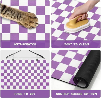Dog Food Mats for Floors Waterproof, Pet Water Bowl Mats Pet Feeding Absorbent Placemats Plaid 12 * 20 inch