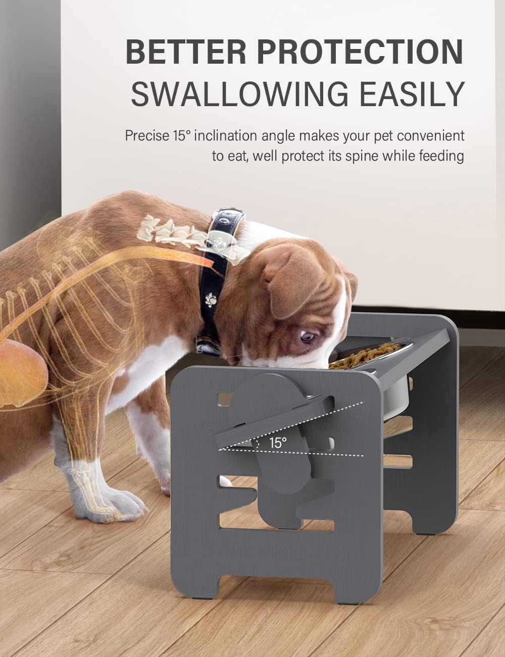 Vantic Elevated Dog Bowls, Adjustable Raised Dog Bowl Stand for Small Puppy and Cats, Sturdy Bamboo Pet Food Feeder with 2 Stainless Steel Dishes, Natural