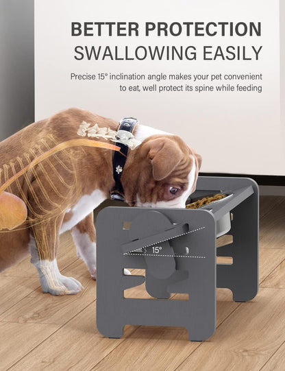 Vantic Elevated Dog Bowls, Adjustable Raised Dog Bowl Stand for Small Puppy and Cats, Sturdy Bamboo Pet Food Feeder with 2 Stainless Steel Dishes, Natural