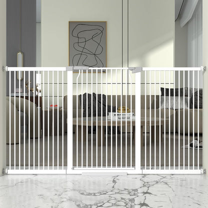 41" Extra Tall Cat Gate for Doorway, 49.2-54.7 Metal Pet Baby Safe Gate, Extra Wide Pressure Mounted Child Door with Expansion Kit, No Drilling No Climb Cat Fence Indoor, Tall Dog Gate, White