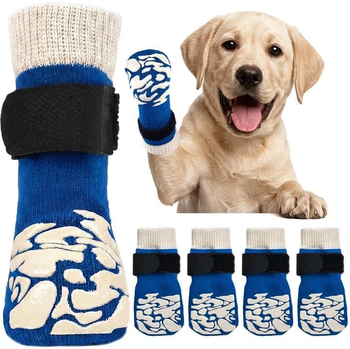 Kuoser Non-Slip Dog Socks, 2 Pairs Socks to Prevent Licking Paws, Paw Protectors for Hot Pavement, Hardwood Floors, Traction Control for Small, Medium, Large Dogs