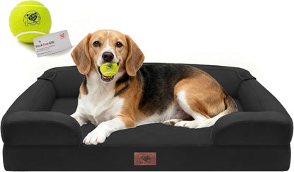 Extra Large Dog Bed, Orthopedic XL Washable Memory Foam Bed for Big Dogs Waterproof Pet Couch Sofa Bolster with Removable Cover, Non-Slip Bottom, Tennis Ball Toy, 42x30