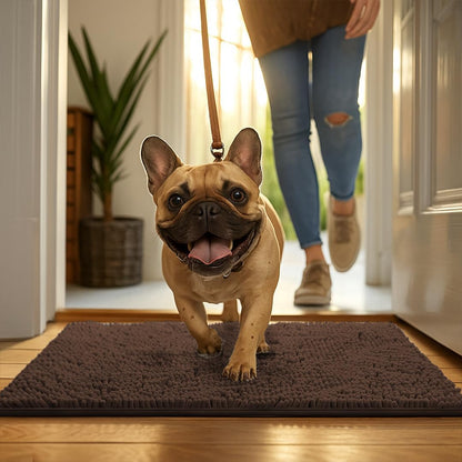 MudGuard Mat™ Dog Door Mat for Muddy Paws, Super Absorbent Microfiber, Non-Slip Indoor Mat, Quick Dry Chenille Mud Mat for Dogs & Entryway, Washable, Grey 19" x 30"