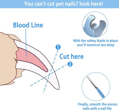 5Pcs Dogs and Cats Grooming Nail Clippers Kit Pet Claws Nail Clipper Trimmers, with Protective Guard Lock to Avoid Over Cutting, Professional Trimmers for Large and Small Cat and Dog (Pink)