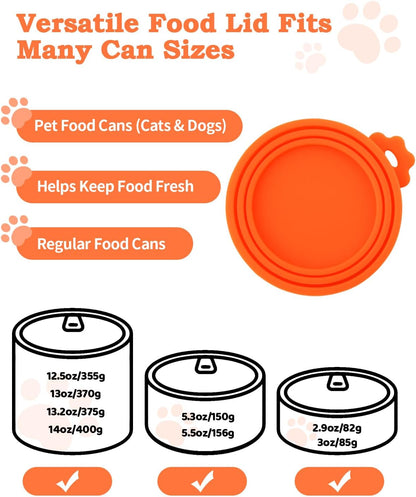 6 PCS Cat Food Can Covers Set, Reusable Silicone Can Lids with Opener, Stainless Steel Wet Food Spoon & Cat Treat Squeezer for Pet Feeding and Storage, Fits Cats & Dogs