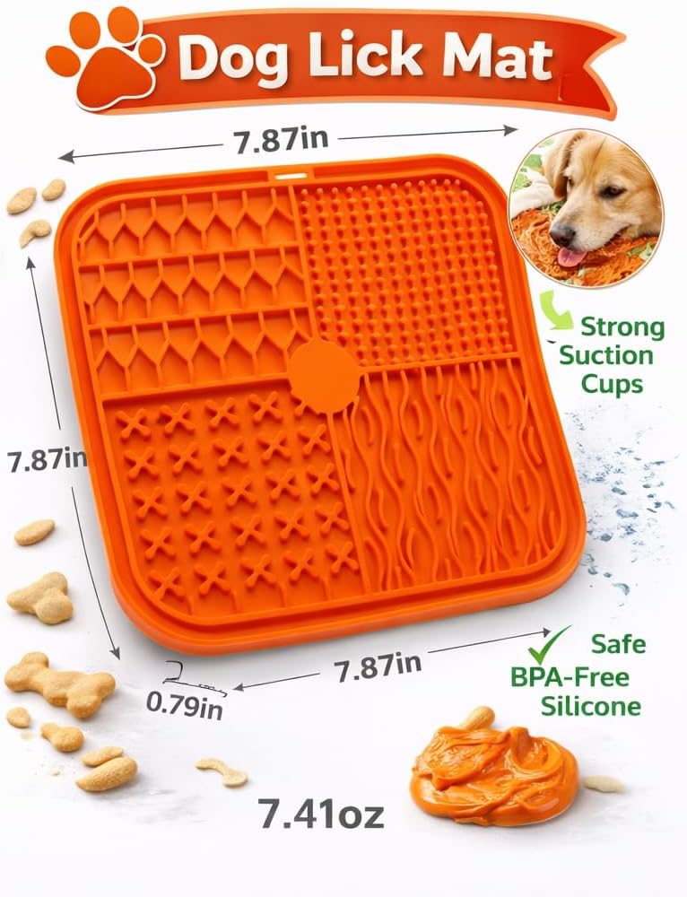 Lick Mat for Dogs and Cats, Food Grade Silicone Slow Feeder Mat with Strong Suction for Grooming, Bathing and Anxiety Relief, BPA-Free Pet Feeding Mat for Dental Care