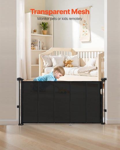 VEVOR Retractable Baby Gate, 34 inch Tall, Extends up to 110 inch Wide, Retractable Gate for Kids or Pets, Mesh Material, Easy to Install for Indoor Stairs, Doorways, Hallways, Playrooms, Gray