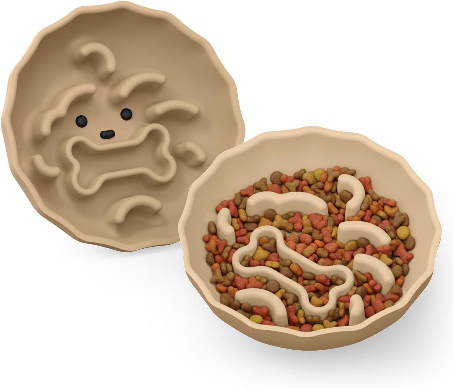 Slow Feeder Dog Bowls Made of Premium Food-Grade Silicone, Anti-Choking & Slow Eating for Improved Digestion, Non-Slip, Soft & Durable, Quiet Dog Bowl, Cute, Dishwasher Safe (Ivory, Standard)