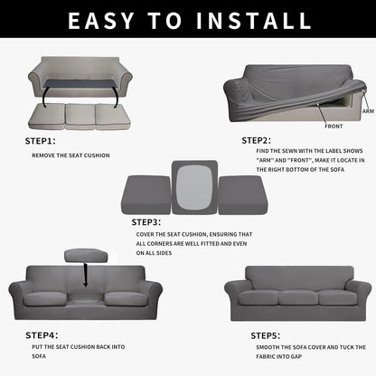 Easy-Going 100% Dual Waterproof 4 Pieces Stretch Soft Couch Cover for Dogs, Sofa Slipcover for 3 Separate Cushion Couch Leakproof Furniture Protector for Kids, Pets Dark Gray