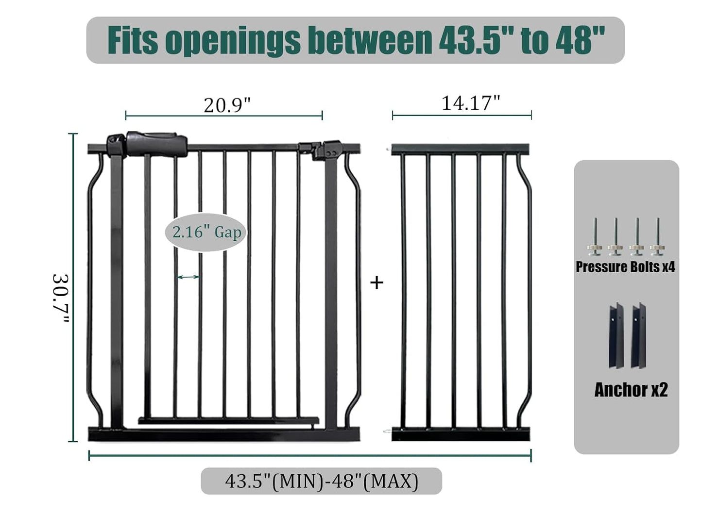 Extra Wide Baby Gate 85.8-90.5" Dog Gate Indoor Pressure Mounted No Drill Safety Gate for Large Entries, Kitchen,Stairs & Doorways, Black Metal Indoor Pet Gate for Kids & Dogs
