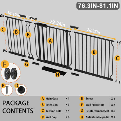 Fairy Baby Extra Wide Baby Gate Black 57.5-62 Inch Wide, Walk Through Pressure Mounted No Drill for Doorways, Long and Large Tension Dog Gates for Pet and Kids