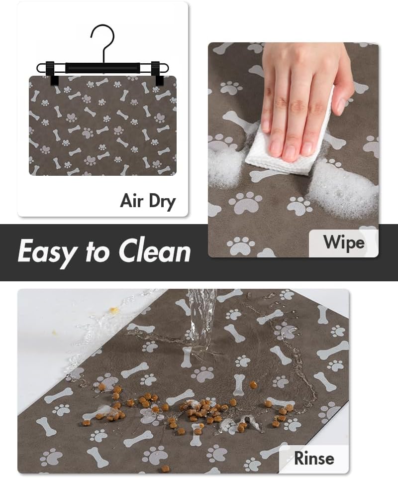 MontVoo Dog Food Mat-Pet Feeding Mat for Food and Water-No Stains Quick Dry Dispenser Cat Bowl Mat for Messy Drinkers(12"x19" Dark Grey)
