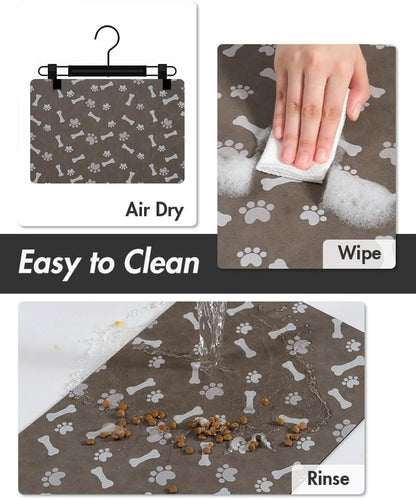 MontVoo Dog Food Mat-Pet Feeding Mat for Food and Water-No Stains Quick Dry Dispenser Cat Bowl Mat for Messy Drinkers(12"x19" Dark Grey)