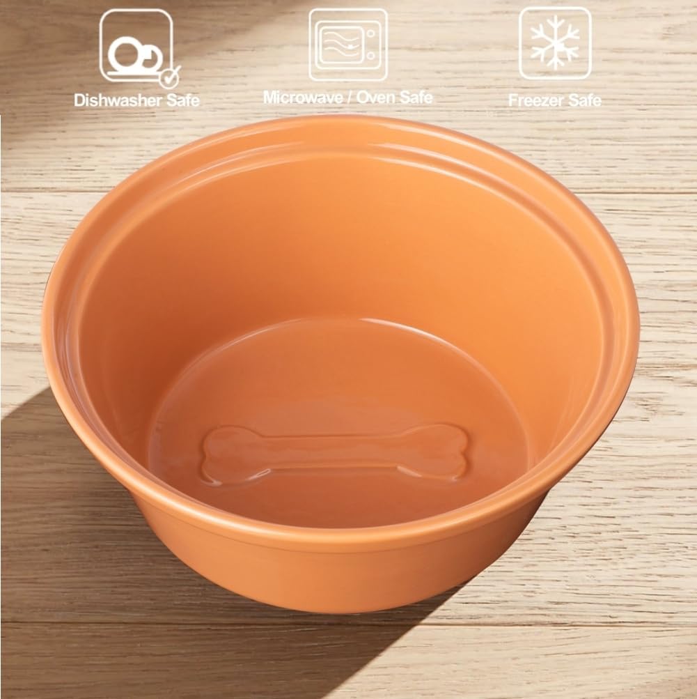 Elevated Dog Bowl Stand with 3 Large Ceramic Bowls – Raised Feeding Station for Medium & Large Dogs, Includes 2 Standard Bowls + 1 Slow Feeder, Durable Iron Frame, Non-Slip (White)