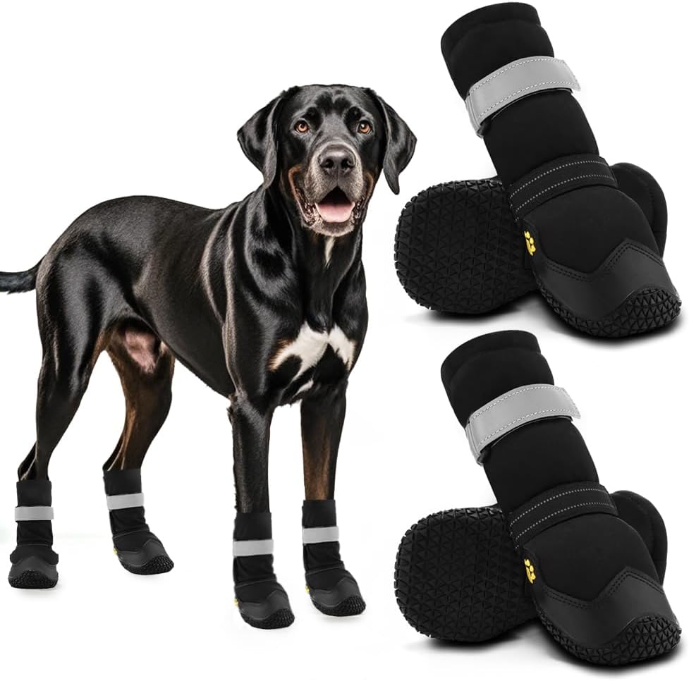 Hcpet Dog Shoes for Dogs, Dog Booties for Dogs, Anti-Slip Dog Boots & Paw Protectors for Hot Pavement Winter Snow Hiking with Reflective Straps Khaki Size 6, 4PCS