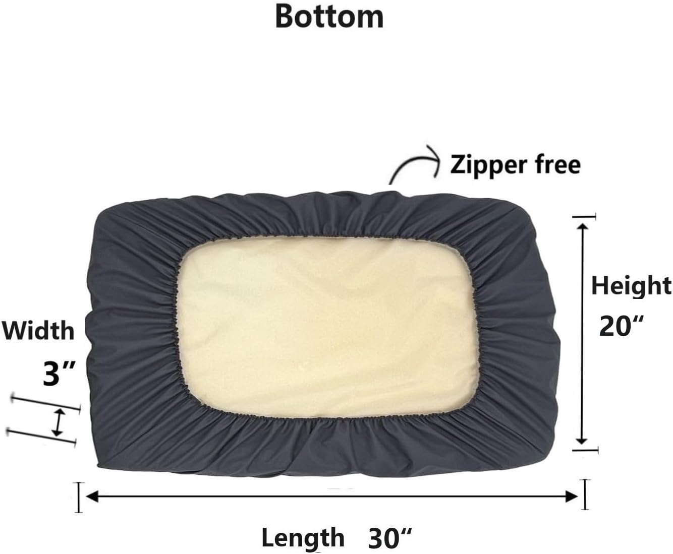 Grey Waterproof Dog Bed Slip Cover Dog Bed Liner Elastic 42 x 30 Inch