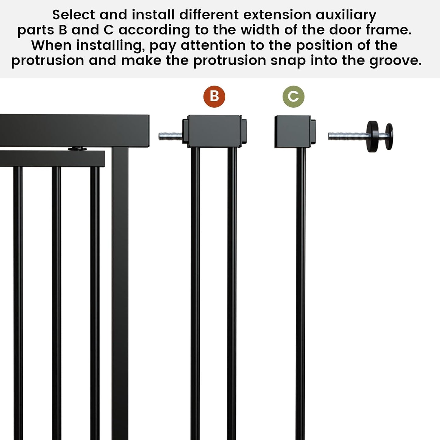 Gardner Pet Extra Tall Cat Gate 49"-86" Adjustable Height, Tall Pet Gate for Doorways/Hallways with 27.5"-37" Adjustable Width Baby Gate with 4 Extensions Kits, No Drilling Pressured Mounted (Black)