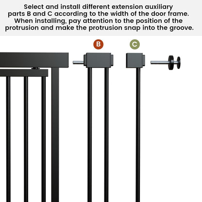 Gardner Pet Extra Tall Cat Gate 49"-86" Adjustable Height, Tall Pet Gate for Doorways/Hallways with 27.5"-37" Adjustable Width Baby Gate with 4 Extensions Kits, No Drilling Pressured Mounted (Black)