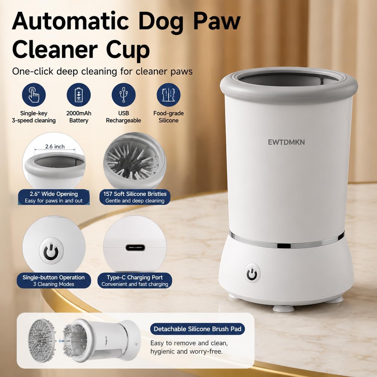 Automatic Dog Paw Cleaner 2025 New Dog Paw Cleaner Cup with USB Rechargeable, Paw Cleaner for Small Medium Large Breed Dogs Cats (White)