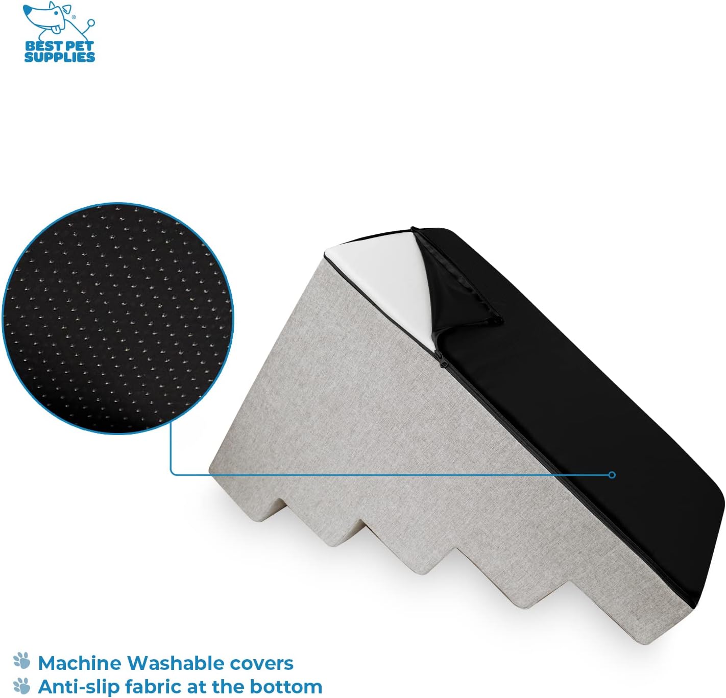 Best Pet Supplies Foam Pet Steps Cover for Small Dogs and Cats, Portable Ramp Stairs for Couch, Sofa, and High Bed Climbing (Cover Only) - Ash Gray Linen, 3-Step (Cover Only)