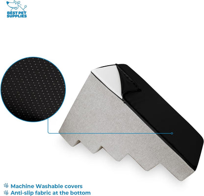 Best Pet Supplies Foam Pet Steps Cover for Small Dogs and Cats, Portable Ramp Stairs for Couch, Sofa, and High Bed Climbing (Cover Only) - Ash Gray Linen, 3-Step (Cover Only)