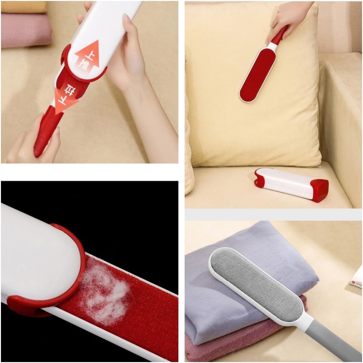 Double-Sided Self-Cleaning Lint Removers for Furniture, Clothes, Car Seats, Large Lint Remover Brush for Pet Hair, Lint, Dust, Dirt (Red)